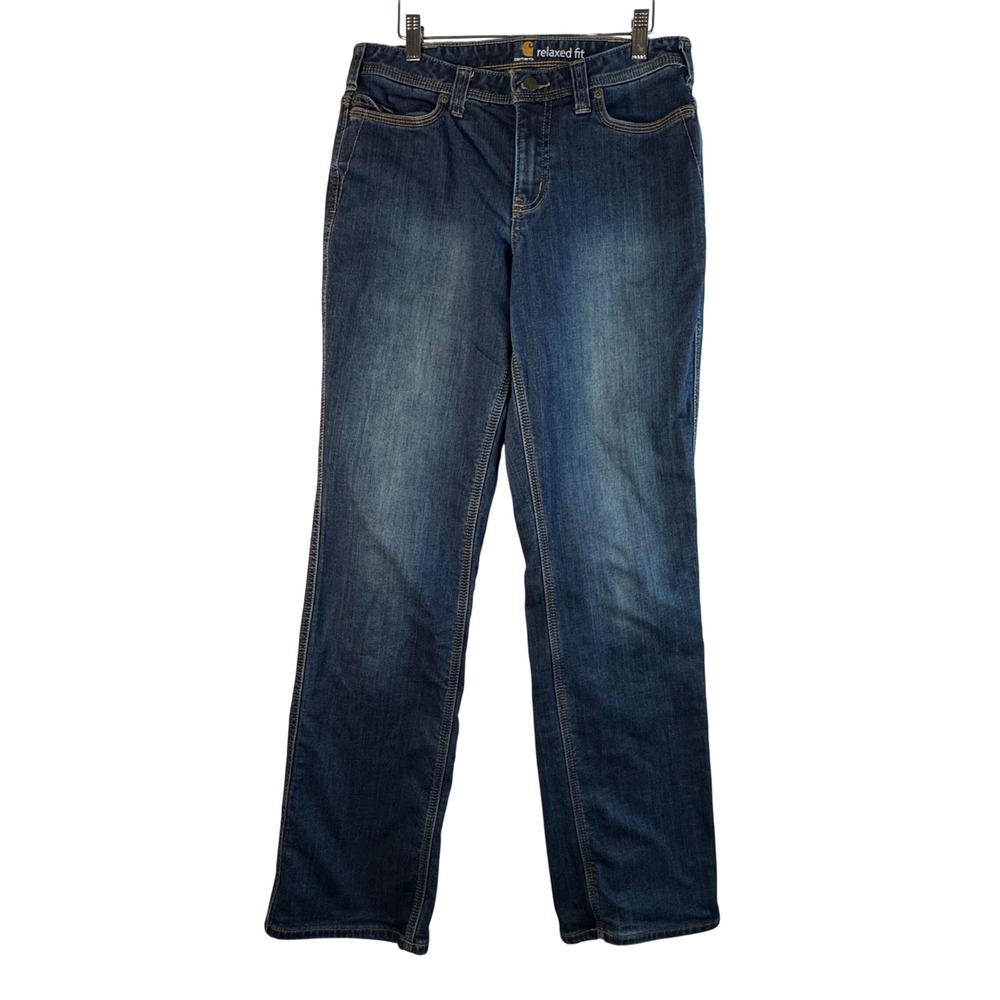 Carhartt Relaxed Fit Flannel Lined Jeans Dark Wash Denim 6 Tall Western Workwear